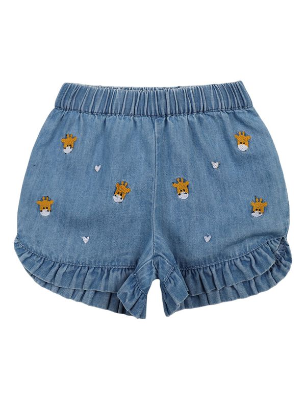 Girls Light Blue Printed Short Woven Trouser image number 0